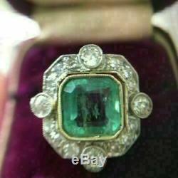 2.0Ct Green Asscher Diamond Engagement Ring Vintage Art Deco 14k White Gold Fin