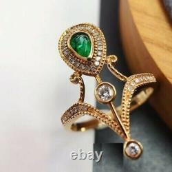 2.0Ct Pear Good Cut Green Emerald Halo Engagement Band Ring 14K Rose Gold Plated