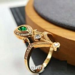 2.0Ct Pear Good Cut Green Emerald Halo Engagement Band Ring 14K Rose Gold Plated