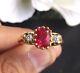 2.10ct Oval Cut Cz Ruby Three Stone Estate Victorian Engagement Ring For Women