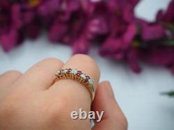 2.10Ct Fire Opal & Red Ruby Vintage Wedding Ring Band 14k Yellow Gold Over