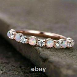 2.10Ct Round Cut Fire Opal & Diamond Engagement Band Ring In 14K Rose Gold FN
