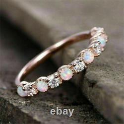 2.10Ct Round Cut Fire Opal & Diamond Engagement Band Ring In 14K Rose Gold FN