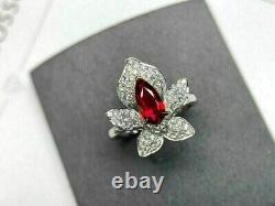 2.20 Ct Pear Cut Created Garnet Engagement Vintage Ring 14K White Gold Plated