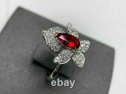 2.20 Ct Pear Cut Created Garnet Engagement Vintage Ring 14K White Gold Plated