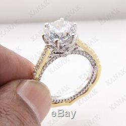2.20 TCW Round Cut White Diamond 14k Two Tone Gold Over Vintage Engagement Ring