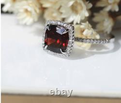2.20Ct Cushion Cut Red Garnet Halo Engagement Ring In 14K White Gold Finish