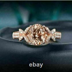 2.20Ct Oval Cut Lab Created Peach Morganite Promise Ring In 14K Rose Gold Plated
