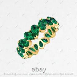 2.20Ct Pear Cut Green Emerald Engagement Band Ring 14K Yellow Gold Finish