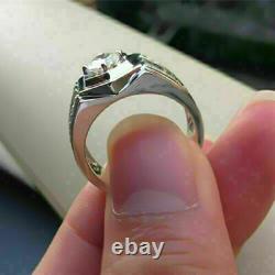 2.20Ct Round Cut Moissanite Men's Engagement Ring 14K White Gold Plated Silver