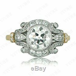 2.20Ct Round Diamond Vintage Antique Art Deco Engagement Ring 14K Gold Finish