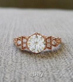 2.20Ct Round Simulated Diamond Art Deco Vintage Women's Ring 14K Rose Gold Over