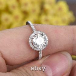 2.25 Ct Round Cut Diamond Simulated Halo Engagement Ring 925 Sterling Silver