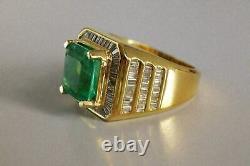 2.30Ct Asccher Cut Lab Created Emerald Men's Engagement Ring 925 Sterling Silver