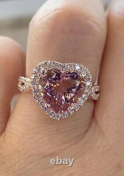 2.30Ct Heart Cut Natural Morganite Halo Wedding Ring 14K Rose Gold Plated Silver
