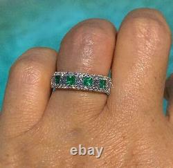 2.30Ct Princess Lab Created Emerald & Diamond Band Ring 14k White Gold Plated