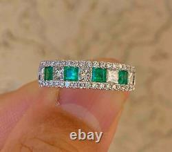 2.30Ct Princess Lab Created Emerald & Diamond Band Ring 14k White Gold Plated