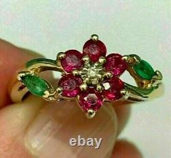 2.30Ct Round Lab Created Ruby & Emerald Sterling Silver Plated Engagement Ring