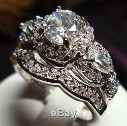 2.40Ct White Diamond Vintage Two Pcs 925 Silver Engagement Wedding Ring Set