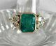 2.45ct Emerald Cut Green Emerald Antique Vintage Ring 14k Yellow Gold Over