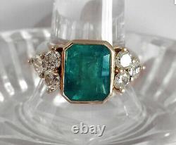 2.45Ct Emerald Green Emerald Antique Vintage 14K Yellow Gold Over Wedding Ring