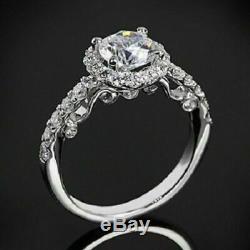 2.50 Ct Round Cut Diamond Halo Vintage Engagement Ring 14k White Gold Finish
