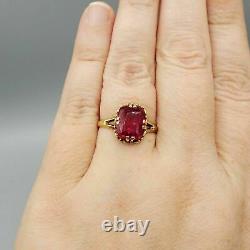 2.50CT Emerald Cut Ruby Solitaire Vintage Engagement Ring 14K Yellow Gold Finish