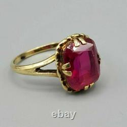 2.50CT Emerald Cut Ruby Solitaire Vintage Engagement Ring 14K Yellow Gold Finish