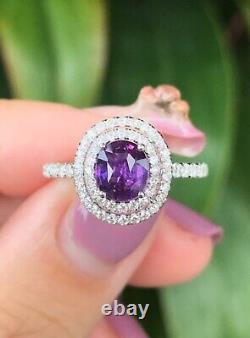 2.50Ct Certified Lab Created Amethyst Halo Engagement Ring 14K White Gold Over