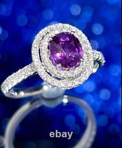 2.50Ct Certified Lab Created Amethyst Halo Engagement Ring 14K White Gold Over