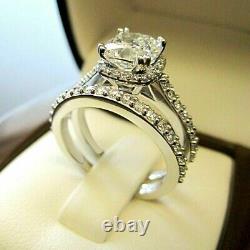 2.50Ct Cushion Cut Moissanite Bridal Halo Engagement Ring 14K White Gold Finish