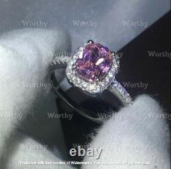 2.50Ct Cushion-Cut Pink Diamond Halo Engagement Ring Solid 18K White Gold Finish
