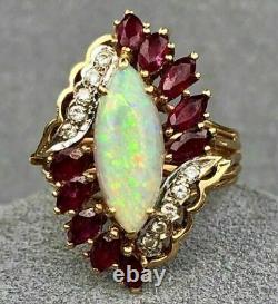 2.50Ct Marquise Lab Created Opal & Ruby 925 Sterling Silver Wedding Band Ring
