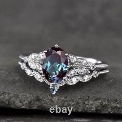 2.50Ct Oval Cut Alexandrite Lab Created Engagement Ring 14k White Gold Finish
