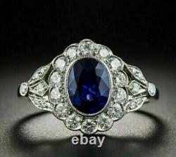 2.50Ct Oval Cut Lab Created Blue Sapphire Engagement Ring 14K White Gold Finish