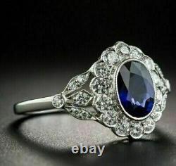 2.50Ct Oval Cut Lab Created Blue Sapphire Engagement Ring 14K White Gold Finish