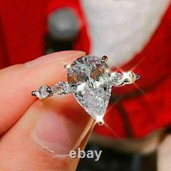 2.50Ct Pear Cut Moissanite Solitaire Engagement Ring In 14K White Gold Plated