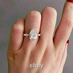 2.50Ct Pear Cut Moissanite Solitaire Engagement Ring In 14K White Gold Plated