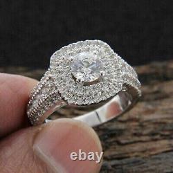 2.50Ct Round Cut Moissanite Double Halo Women's Ring In 14K White Gold Plated