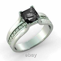 2.5Ct Princess Cut Black Diamond Solitaire Engagement Ring 14K White Gold Finish