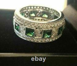 2.60Ct Princess Cut Lab Created Emerald Wedding Band Ring 14K White Gold Finish