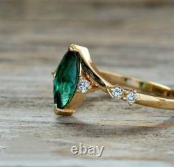 2.70Ct Marquise Lab Created Green Emerald Women's Ring 14K Yellow Gold Plated