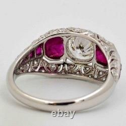 2.73Ct Art Deco Vintage Round Lab-Created Diamond & Ruby Antique Ring 925 Silver