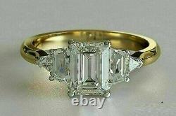2.80Ct Emerald Cut Moissanite Sterling Silver Plated Engagement Women's Ring In