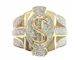 2.9 Ct Round Simulated Diamond Wedding Men's Dollar Sign Ring Yellow Gold Plated