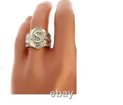 2.9 Ct Round Simulated Diamond Wedding Men's Dollar Sign Ring Yellow Gold Plated