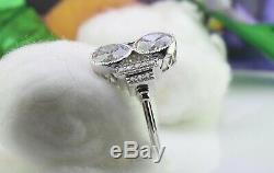 2 Ct Art Deco Antique Two Round Cut Vintage Engagement Ring 925 Sterling Silver