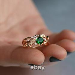 2. Ct Asscher Cut Lab Created Green Emerald Solitaire Ring 14K Yellow Gold Plated