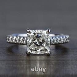 2 Ct Cushion Cut Moissanite Pave Set Engagement Gift Ring 14K White Gold Plated