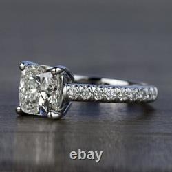 2 Ct Cushion Cut Moissanite Pave Set Engagement Gift Ring 14K White Gold Plated